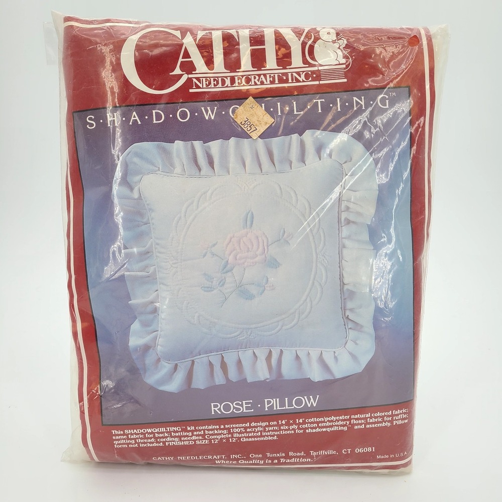 1984 Cathy Needlecraft Rose Pillow Kit #6936 Shadow Quilting 14" NOS